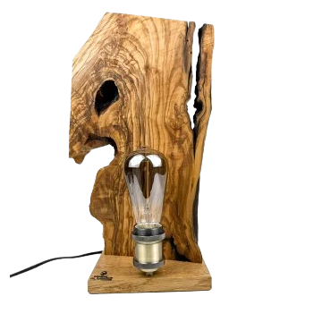 Lampa handmade din lemn de maslin masiv ,   unicat Mugur de Lumina