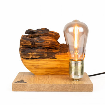 Lampa handmade din lemn masiv de maslin si baza de stejar