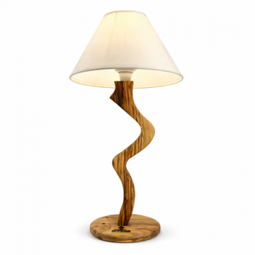Lampa handmade , zMladita,   din lemn de maslin cu abajur textil