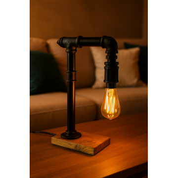 Lampa industriala , Mugur de Lumina ,   Handmade cu tevi metalice si lemn