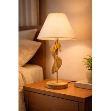 Smaranda ,   lampa din maslin masiv cu abajur textil   handmade