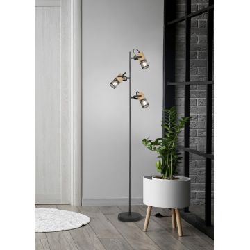 Lampadar Tosh, TRIO, 23x150 cm, 15W, 3x E14, metal, negru mat/natur