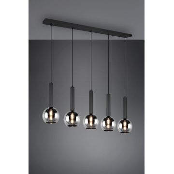 Lustra Clayton, TRIO, 115x20x150 cm, 28W, 5x E27, metal, negru mat