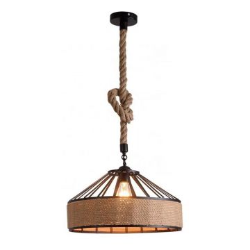 Lustra Pormode negru metal-funghie, Natural, D30x15 cm