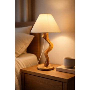 Mladita ,   lampa din maslin masiv cu abajur textil