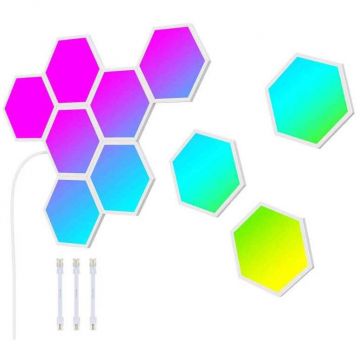 Panouri Luminoase LED Inteligente Glide Hexa Wi-Fi 24V 1.5A Compatibil Alexa Google Asistant 10x Buc RGBIC Alb