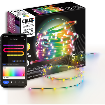Calex Banda Micro LED RGB inteligenta Calex Smart, Wi-Fi, Bluetooth, sincronizare muzica, 4.9W, lumina alba si colorata reglabila, compatibil Google Assistant si Alexa, IP20, 5m
