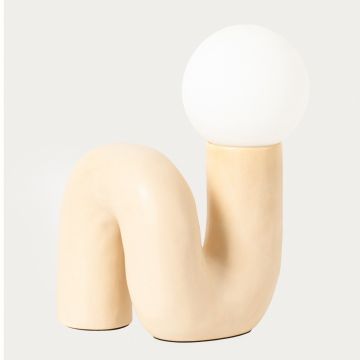 Lampa de masa Ormek, Homla, 21.8x20x31 cm, 25W, 1x G9, ceramica/sticla, crem/alb