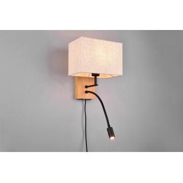 Lampa de perete Nilam, TRIO, 25x30 cm, 28W / 3W, 1x E27 / 1x SMD, lemn, natur/negru