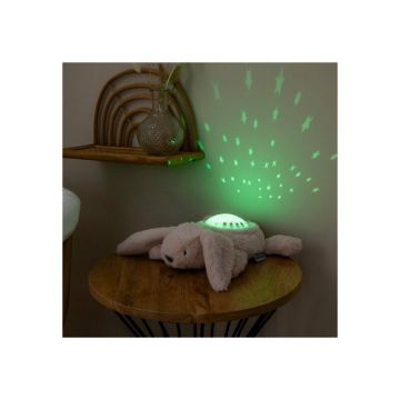 Lampa de veghe, Nattou, Cu proiectii, melodii si sunete albe, Leduri care nu se incalzesc, Volum reglabil, Functie temporizator, Plusul se poate spala, 22x25x9 cm, Iepuras, Bej