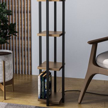 Lampadar cu raft, Opviq, metal, negru auriu, 25x25x130 cm, 892OPV1157