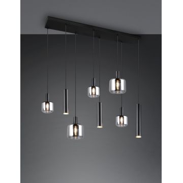 Lustra Mataro, TRIO, 118x34x150 cm, 10W / 10W, 2x E27 / 3x E14 / 3x GU10, metal, negru mat/argintiu