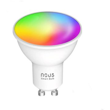 Nous Bec LED RGBW inteligent Nous P8, Wi-Fi, GU10, 4.5W, 350 lm, lumina alba si colorata, control vocal, compatibil Google Assistant, amazon alexa , clasa energetica F