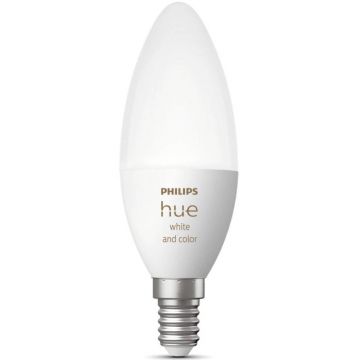 Philips Bec LED RGB inteligent Philips Hue B39, Bluetooth, Zigbee, E14, 5.3W (25W), 470 lm, lumina alba si color