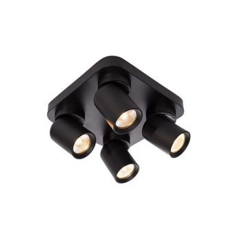Aplica patrata de interior, 4 spoturi, montare tavan, unghi reglabil, cadru aluminiu negru