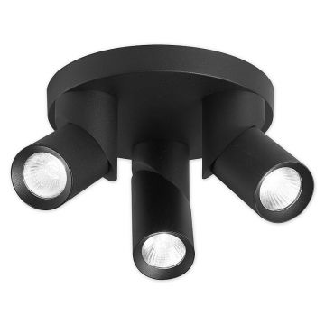 Aplica rotunda pentru tavan, 3 LED-uri cu soclu GU10, rotatie 350 grade, negru mat