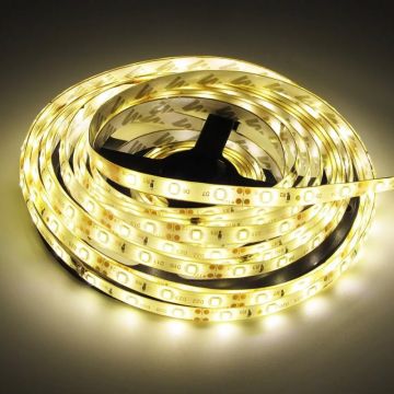 Banda LED 12V, lumina calda 9-10lm/led, lungime 5 m, alimentare priza, IP20, pentru interior