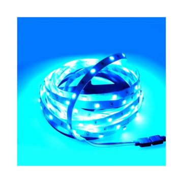 Banda LED interior 12V, albastru, 5-6lm/led, lungime 5 m, alimentare priza, IP20