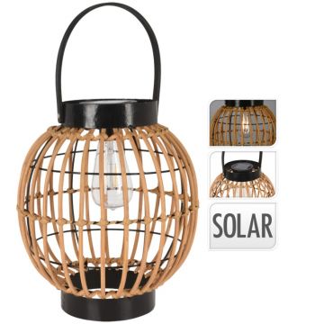 Felinar solar decorativ, 26x30 cm, lumina calda, metal si ratan sintetic