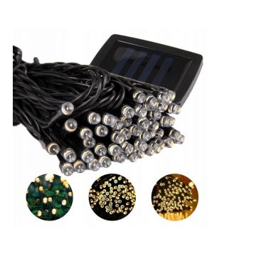 Ghirlanda solara 100 LED-uri, lumina calda, 1W, factor protectie IP44, carcasa PVC