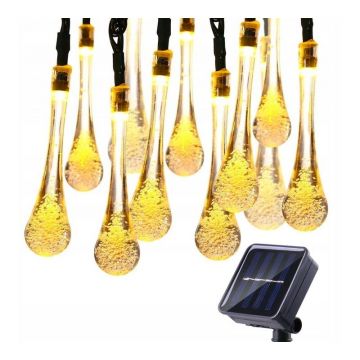 Ghirlanda solara decorativa forma lacrima, 40 LED-uri, 60 lm, alb cald, lungime totala 785 cm