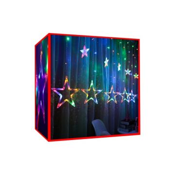 Instalatie de Craciun, perdea stele multicolore, lungime 5.5 m, 3,6W, interior exterior