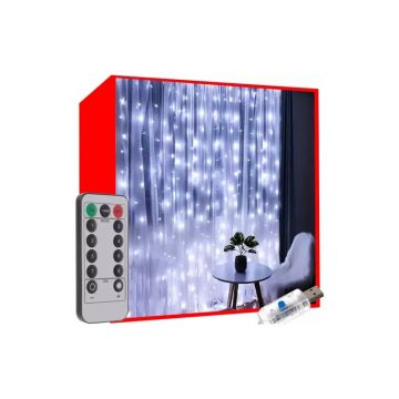 Instalatie LED tip perdea, 300 LED-uri, lumina calda, USB, telecomanda, timer, impermeabila, IP44, 3W, 5V, 2,9m
