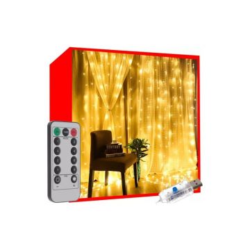 Instalatie LED tip perdea, 3W, lumina calda, 300 LED-uri, control telecomanda, timer, USB, IP44, lungime 2,9m