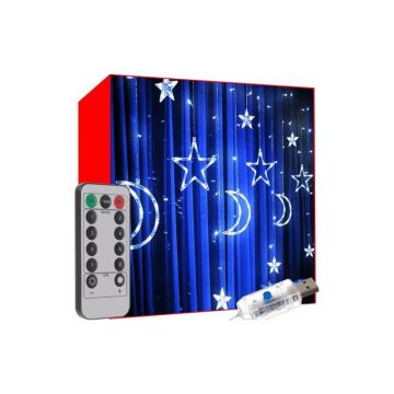 Instalatie luminoasa cu 138 LED-uri, model stele si luna, 8 jocuri de lumini, telecomanda, timer, intrare USB