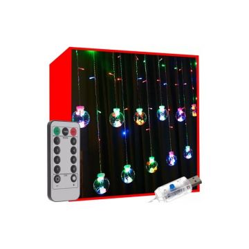 Instalatie pentru Craciun, iluminare LED multicolor, perdea globuri, 8 moduri iluminare, telecomanda inclusa, intrare USB