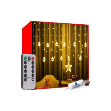 Instalatie tip perdea pentru Craciun, model globuri, 108 LED-uri, 8 moduri iluminare, telecomanda inclusa, intrare USB