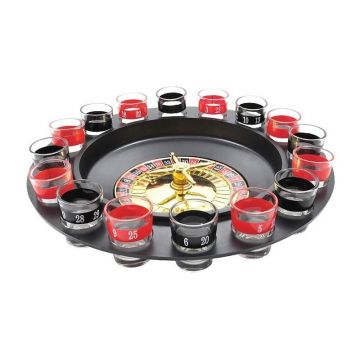 Joc ruleta cu 16 pahare de shot, 2 bile metalice, diametru 29 cm