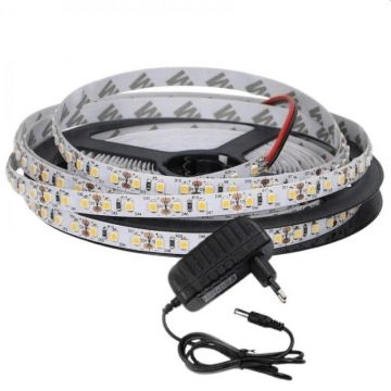 Kit banda LED interior 12V, alb neutru, 4500K, 20-22lm/led, lungime 5 m, alimentare priza, IP20