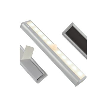Lampa autoadeziva cu senzor miscare, 10 LED-uri, lumina calda, pornire automata, 80 lm, 1W, 3x19x1,7 cm
