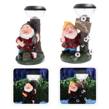 Lampa de gradina cu acumulator solar, pitic cu felinar, LED alb, inaltime 26.5 cm