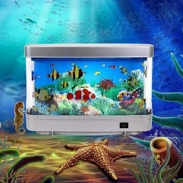 Lampa decorativa model acvariu, pictograme in miscare, 30 x 22.5 x 6 cm