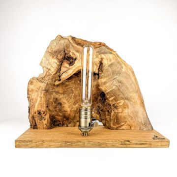 Lampa Handmade din Lemn Masiv cu Soclu Metalic ,   Design Rustic  Natural