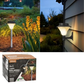Lampa solara 2 in 1, suport sol sau perete, senzor crepuscular, LED alb cald