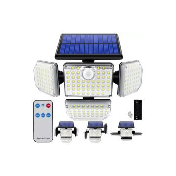 Lampa solara cu panou exterior, 181 LED-uri, lumina alb rece, 4 moduri iluminare, telecomanda, senzor miscare, 2400mAh, ABS