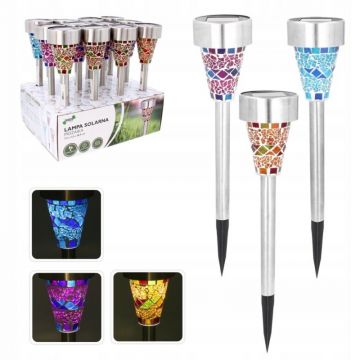 Lampa solara LED, dispersor conic din sticla mozaic, fixare sol, IP44, 1.2V, AA100mAh