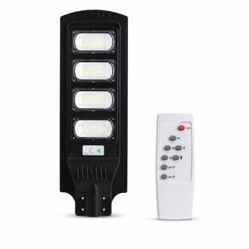 Lampa solara stradala 100W, senzor miscare, lumina alb rece 6500K, 3 moduri iluminare, telecomanda, aluminiu