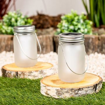 Lampa solara tip borcan pentru gradina sau terasa, 30 lm, IP44, 13 cm