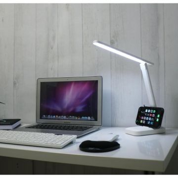 Lampa Unilux LED Kapa, Baterie Incorporata, Cablu USB, Suport Telefon, Comutator Tactil, Alba