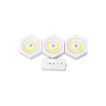 Lampi LED Hexagonale cu Telecomanda Mobila, Autoadezive, 3 Bucati
