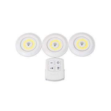 Lampi LED Rotunde cu Telecomanda Mobila, Autoadezive, 3 Bucati