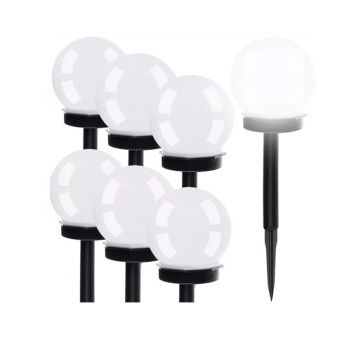 Lampi solare pentru alei, set 6 globuri, senzor amurg, LED cu lumina rece, timp de lucru 6 ore