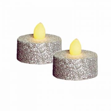 Set 2 candele iluminate LED intermitent, tip pastila, glitter argintiu