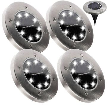 Spot solar incastrabil, set 4 bucati, 8 LED-uri SMD, senzor crepuscular, IP54, otel inoxidabil