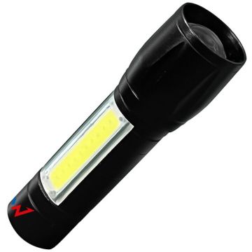 Wonder Lanterna LED Wonder T1001S, 5W, 100 lm, acumulator 500mAh, autonomie 4h, distanta iluminare 50m, Aluminiu, Negru