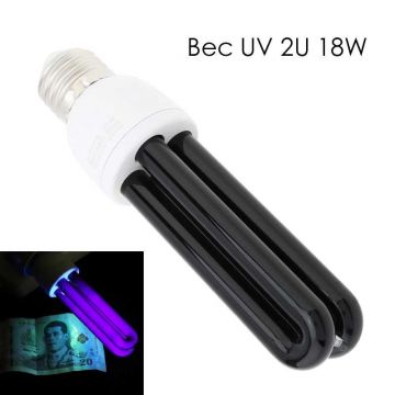 Bec UV Blacklight 2U, putere 18W, soclu E27, 365 nm, economic